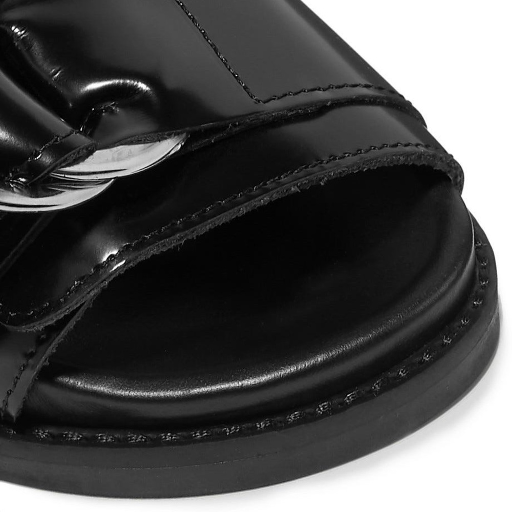 GANNI Buckled Polished-leather Slides - Picture 8 of 9